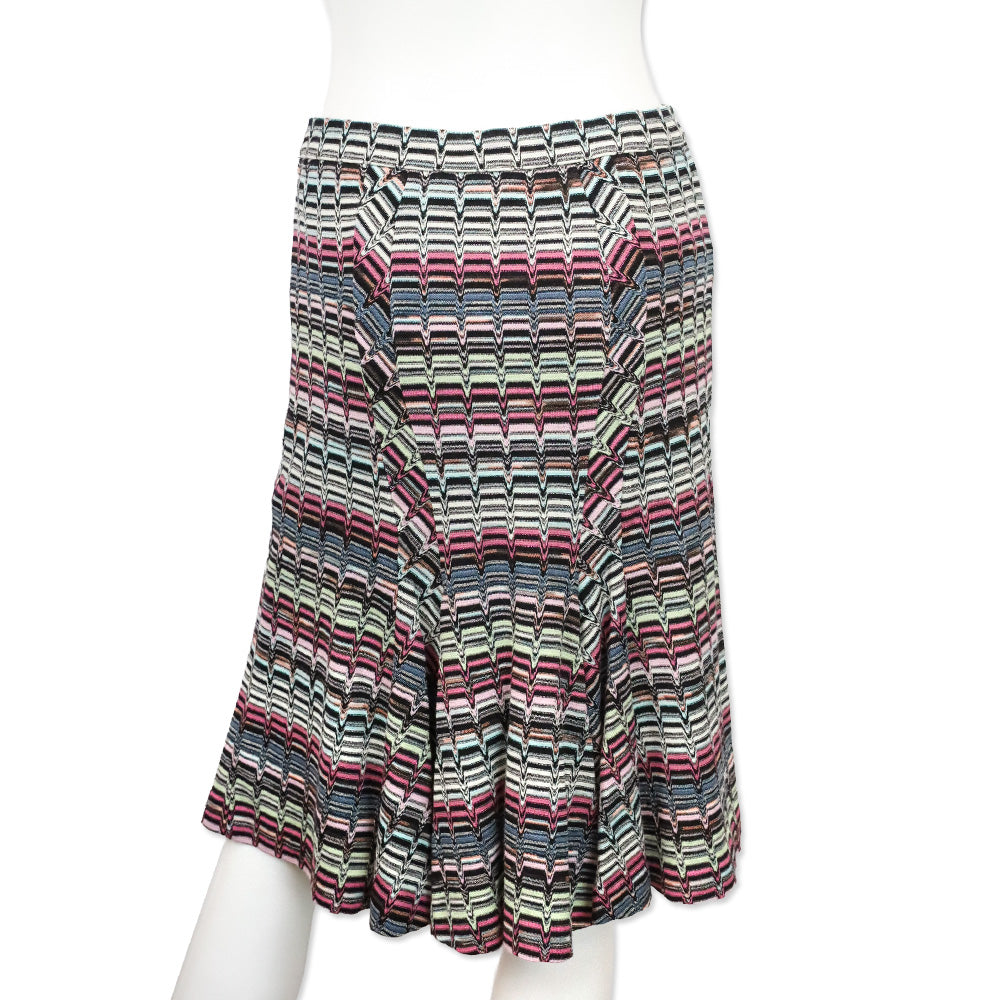 Missoni Black Multicolor Chevron Knit Flare Midi Skirt