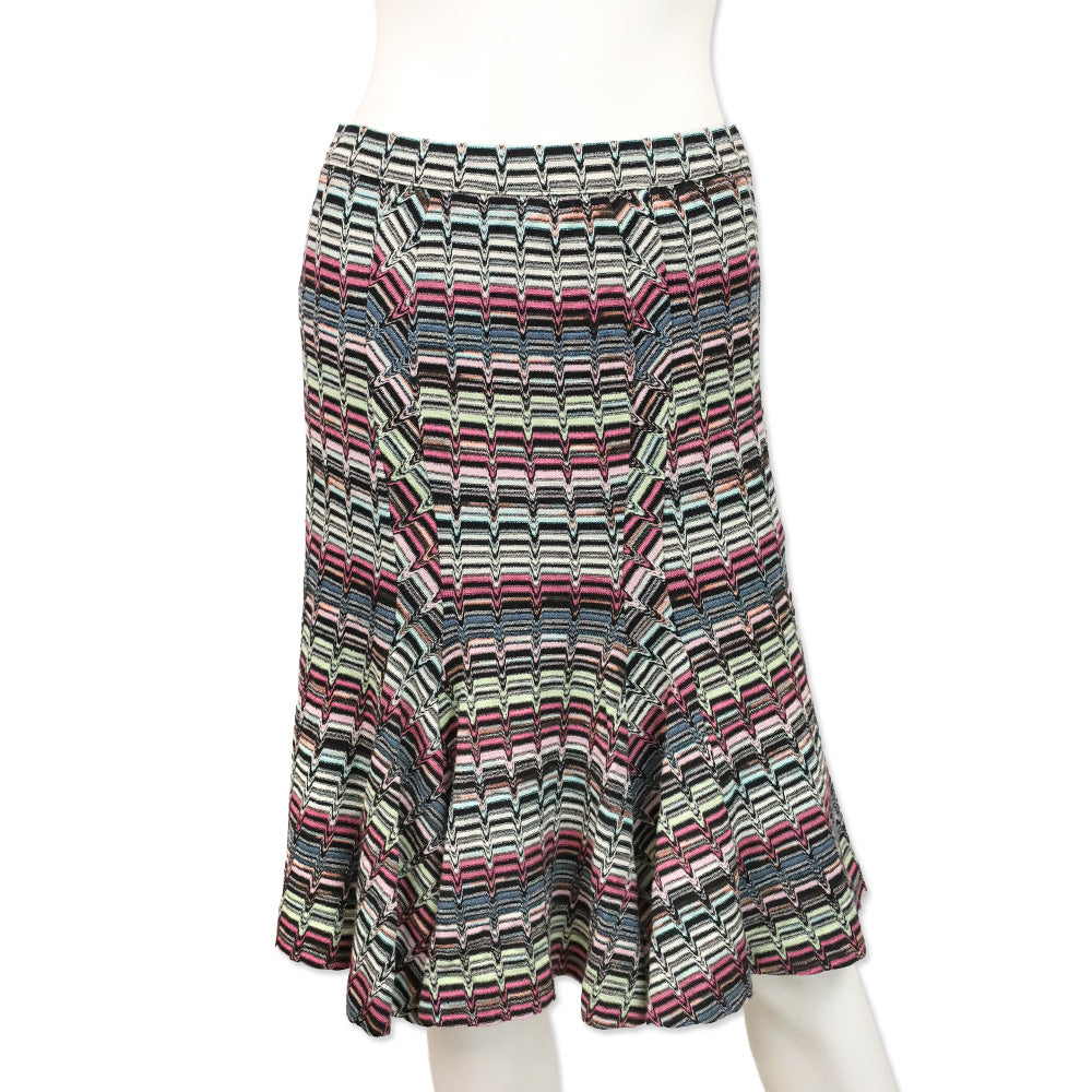 Missoni Black Multicolor Chevron Knit Flare Midi Skirt