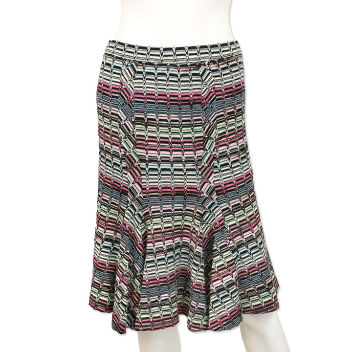 Missoni Black Multicolor Chevron Knit Flare Midi Skirt
