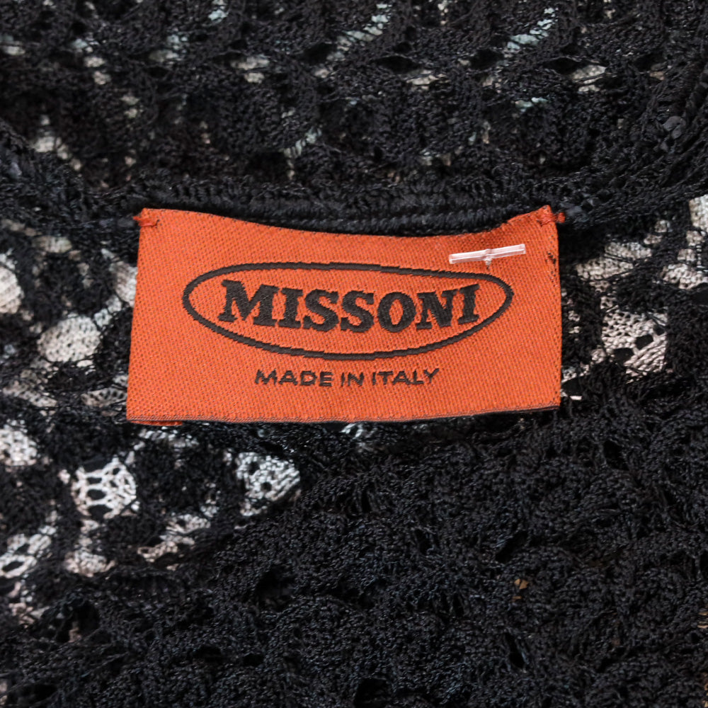 Missoni Black Rayon Crochet Knit Ombré Waist Long Sleeve Dress