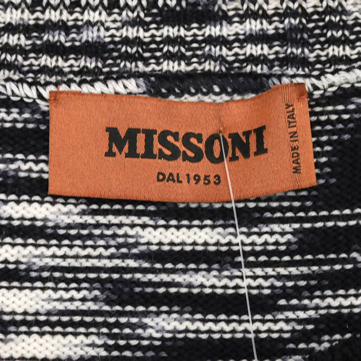 Missoni Black/White Squiggle Wool Knit Multicolor Fringe Diamond Sweater