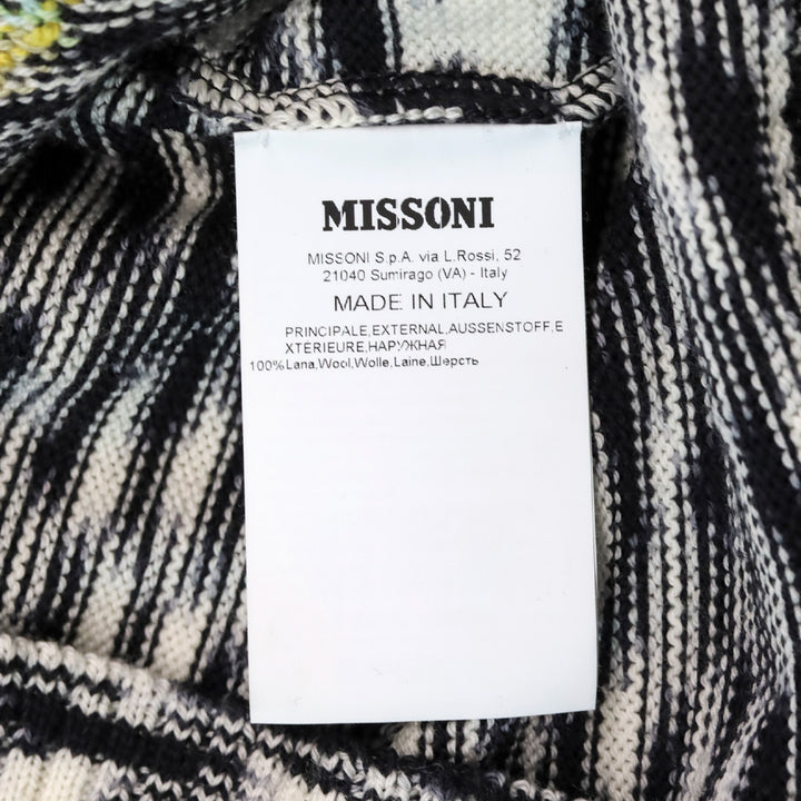 Missoni Black/White Squiggle Wool Knit Multicolor Fringe Diamond Sweater