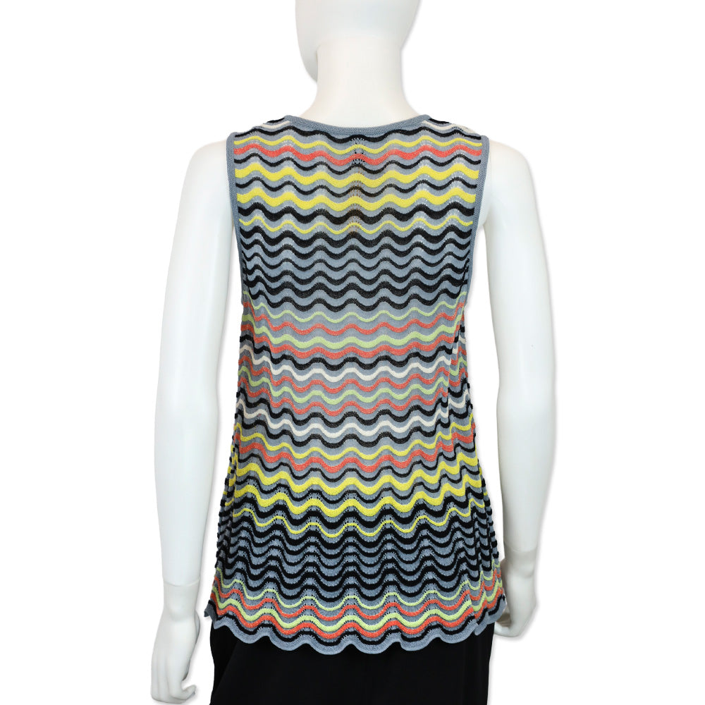Missoni Blue Multi Wave Lamé Cotton Blend Knit Sleeveless Top