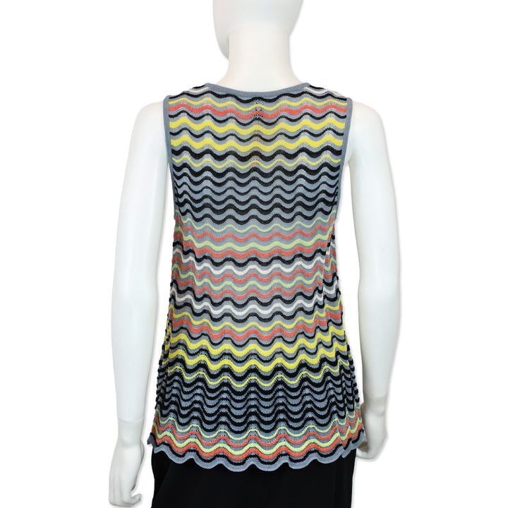 Missoni Blue Multi Wave Lamé Cotton Blend Knit Sleeveless Top