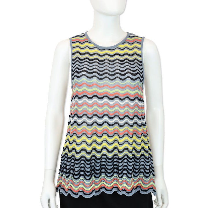 Missoni Blue Multi Wave Lamé Cotton Blend Knit Sleeveless Top
