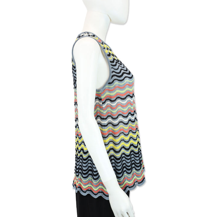 Missoni Blue Multi Wave Lamé Cotton Blend Knit Sleeveless Top