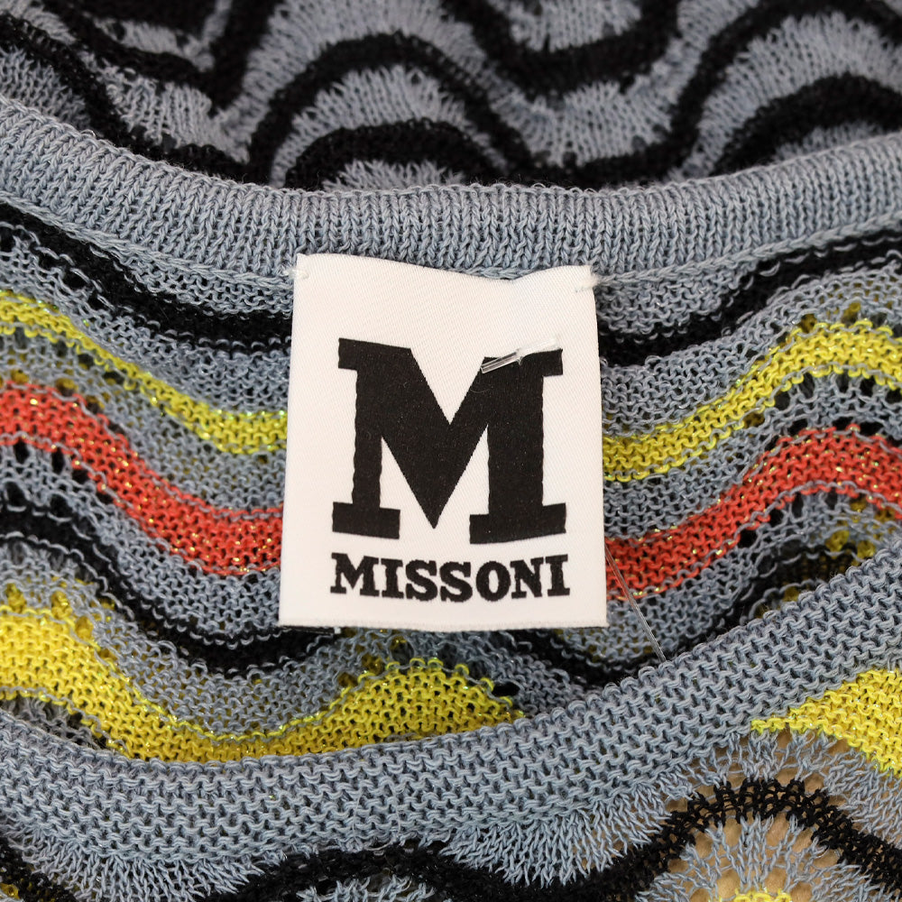 Missoni Blue Multi Wave Lamé Cotton Blend Knit Sleeveless Top