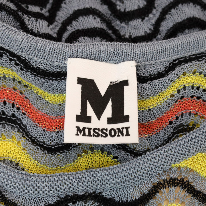 Missoni Blue Multi Wave Lamé Cotton Blend Knit Sleeveless Top
