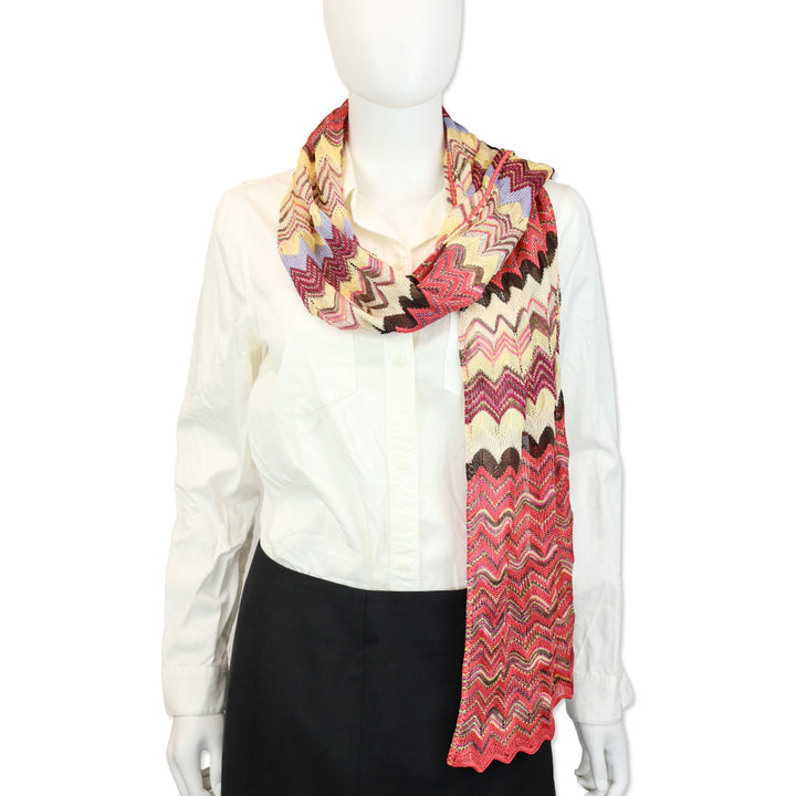 Missoni Foulard Salmon Multi Chevron Pattern Knit Scarf