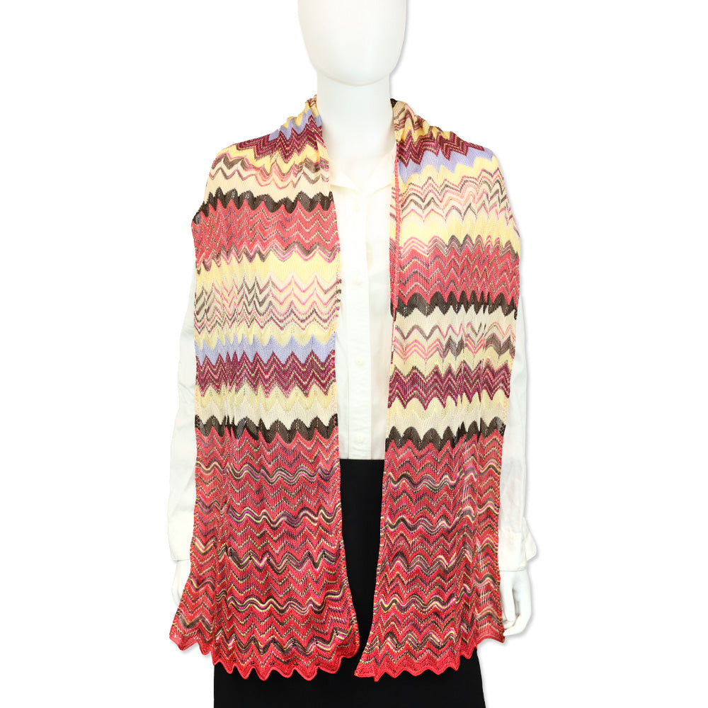 Missoni Foulard Salmon Multi Chevron Pattern Knit Scarf