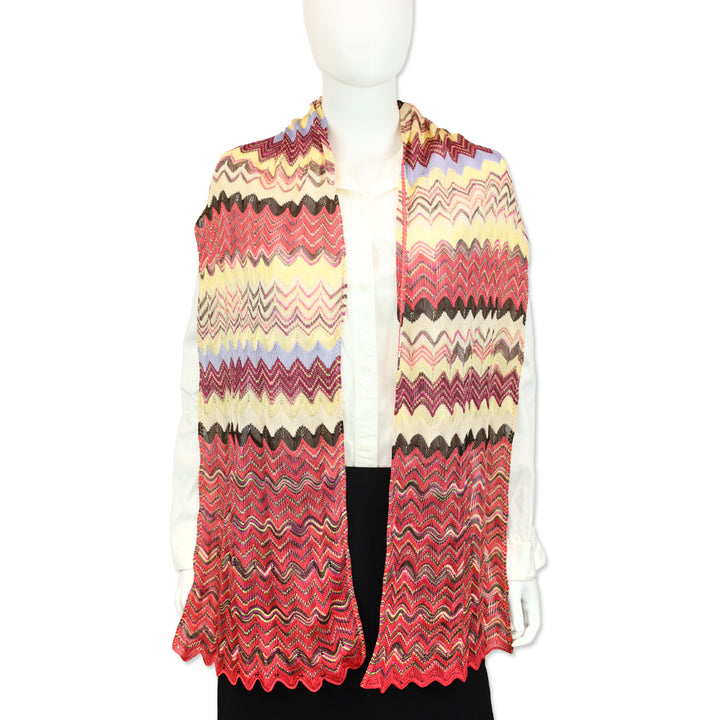 Missoni Foulard Salmon Multi Chevron Pattern Knit Scarf