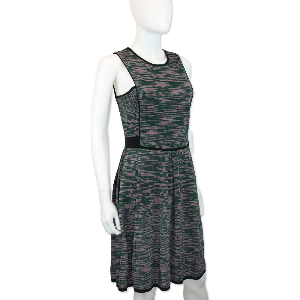 Missoni Green/Purple Striped Knit A-Line Midi Dress