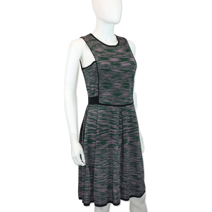 Missoni Green/Purple Striped Knit A-Line Midi Dress