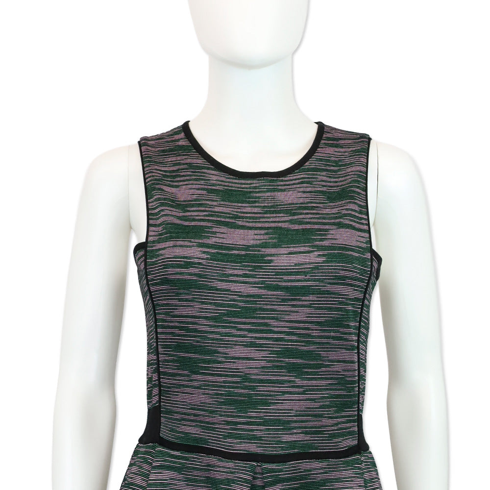 Missoni Green/Purple Striped Knit A-Line Midi Dress