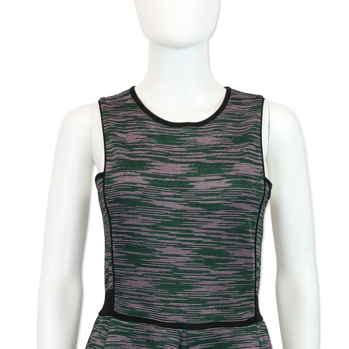 Missoni Green/Purple Striped Knit A-Line Midi Dress