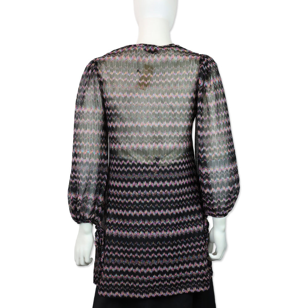 Missoni Mare Black Multi Metallic Zig Zag Knit Long Sleeve V-Neck Cover Up