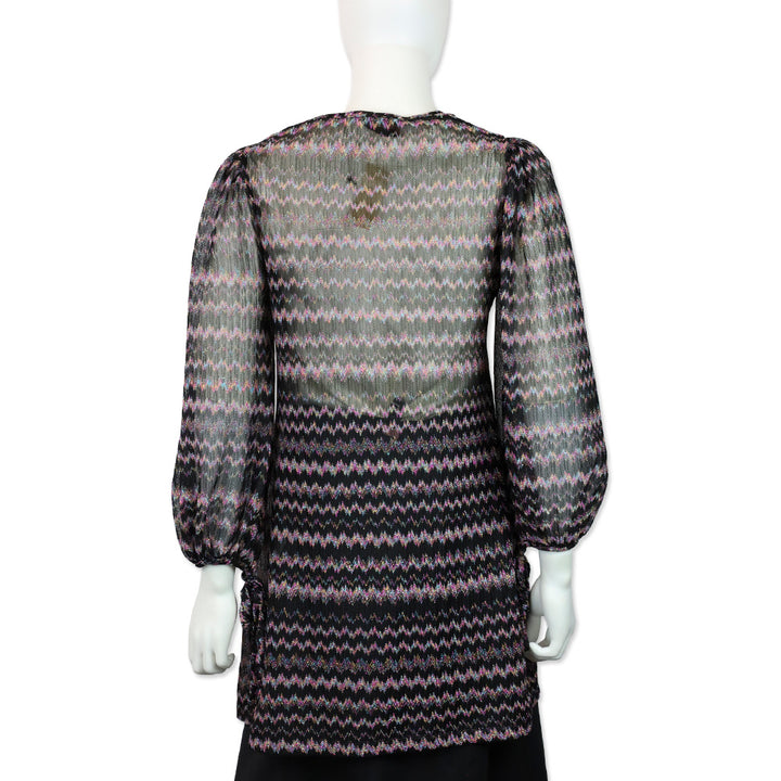 Missoni Mare Black Multi Metallic Zig Zag Knit Long Sleeve V-Neck Cover Up