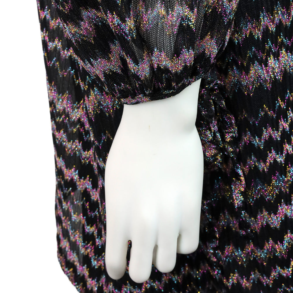Missoni Mare Black Multi Metallic Zig Zag Knit Long Sleeve V-Neck Cover Up