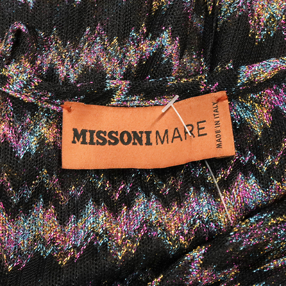 Missoni Mare Black Multi Metallic Zig Zag Knit Long Sleeve V-Neck Cover Up