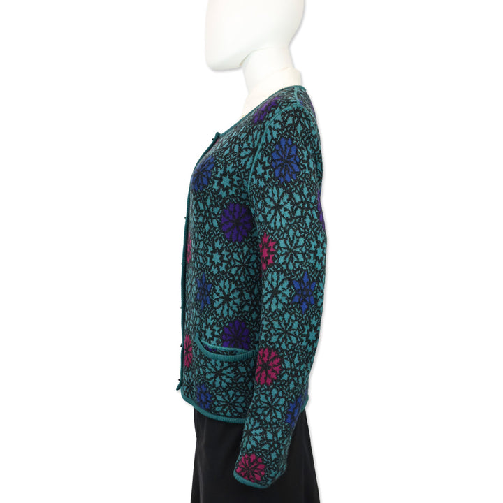 Missoni Multi Dark Teal Snowflake Knit Cashmere Cardigan