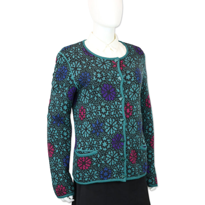 Missoni Multi Dark Teal Snowflake Knit Cashmere Cardigan