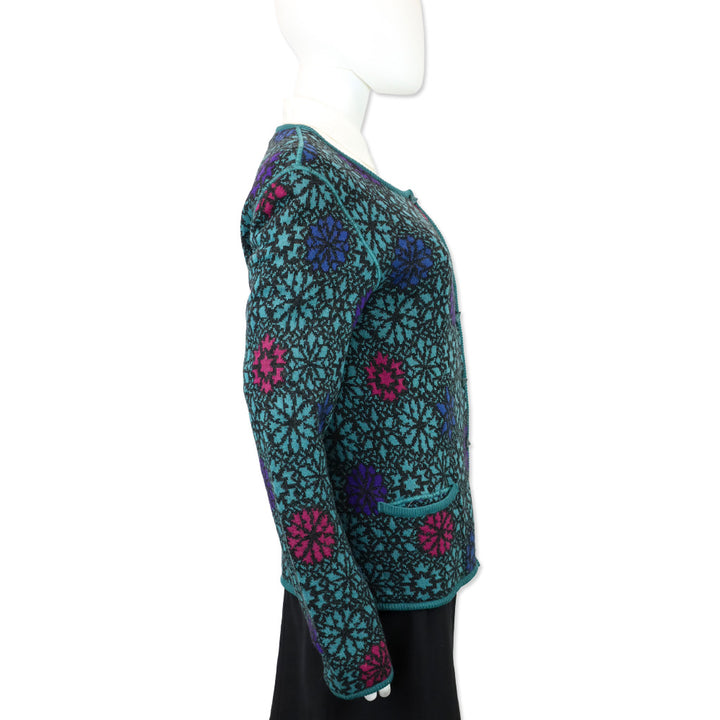 Missoni Multi Dark Teal Snowflake Knit Cashmere Cardigan