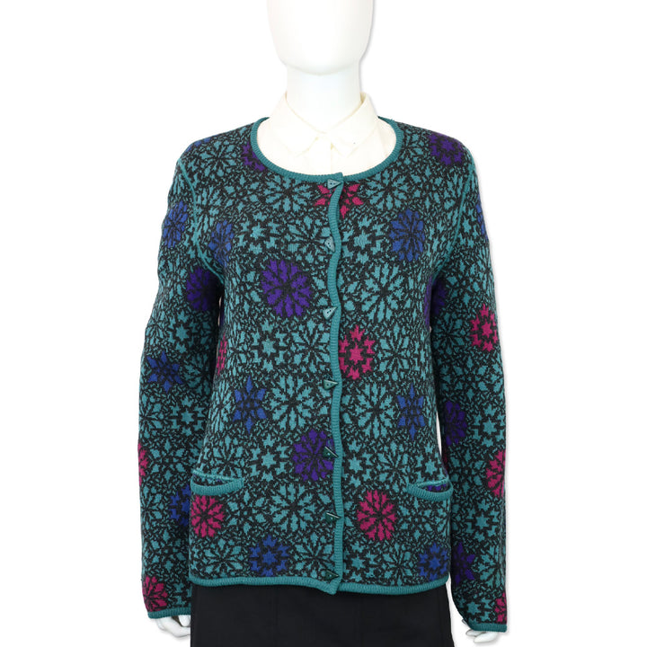 Missoni Multi Dark Teal Snowflake Knit Cashmere Cardigan