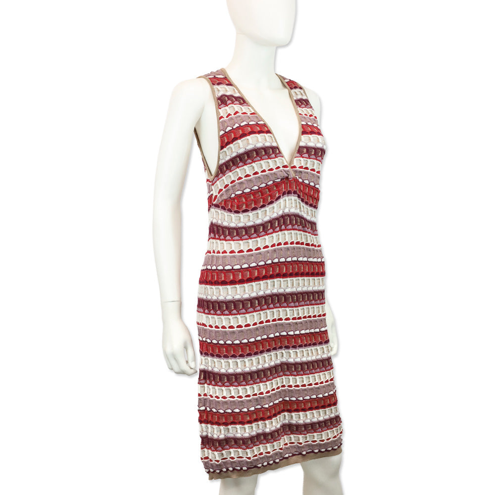 Missoni Multicolor Waffle Knit V-Neck Sleeveless Midi Dress