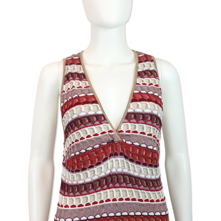Missoni Multicolor Waffle Knit V-Neck Sleeveless Midi Dress