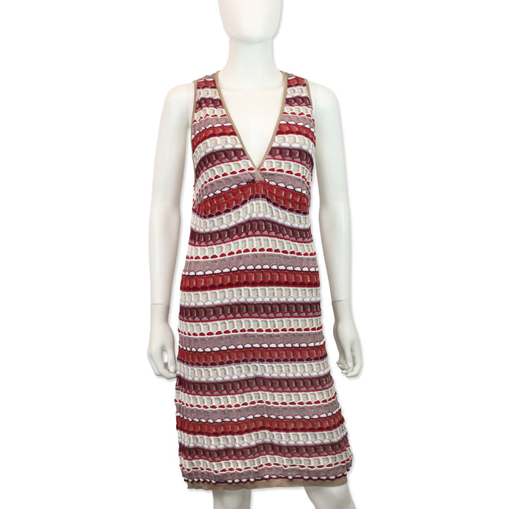 Missoni Multicolor Waffle Knit V-Neck Sleeveless Midi Dress