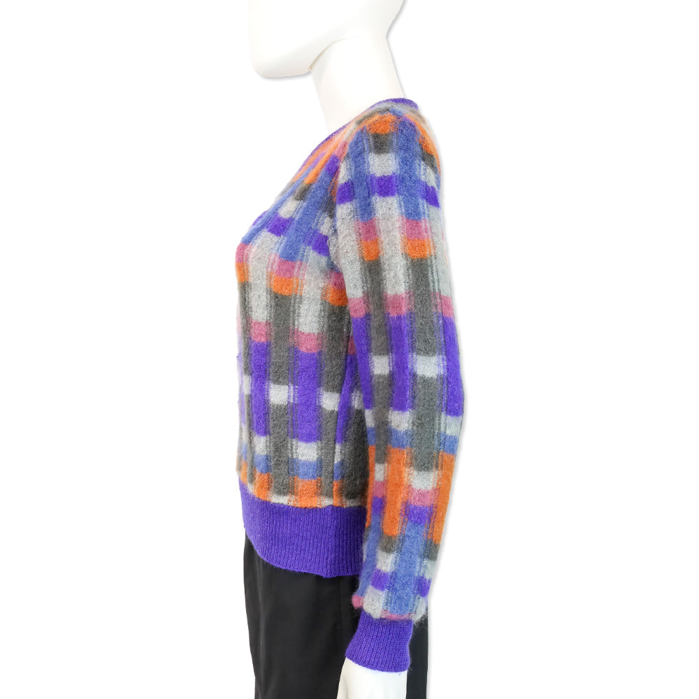 Missoni Purple Multi Plaid Mohair Knit Crewneck Sweater