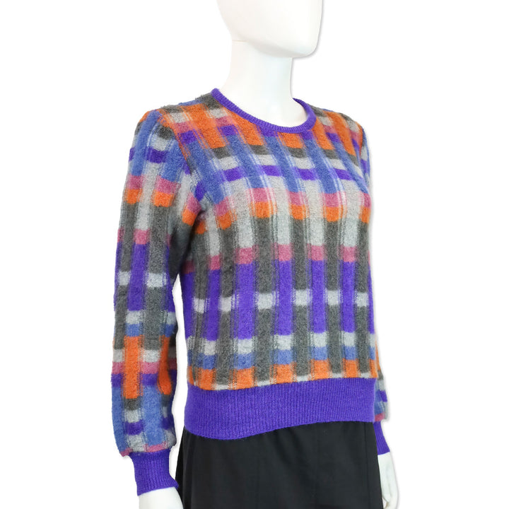 Missoni Purple Multi Plaid Mohair Knit Crewneck Sweater