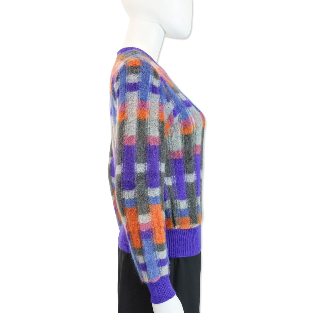 Missoni Purple Multi Plaid Mohair Knit Crewneck Sweater