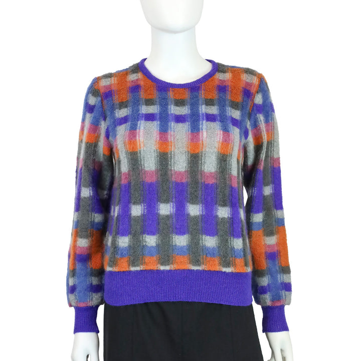 Missoni Purple Multi Plaid Mohair Knit Crewneck Sweater