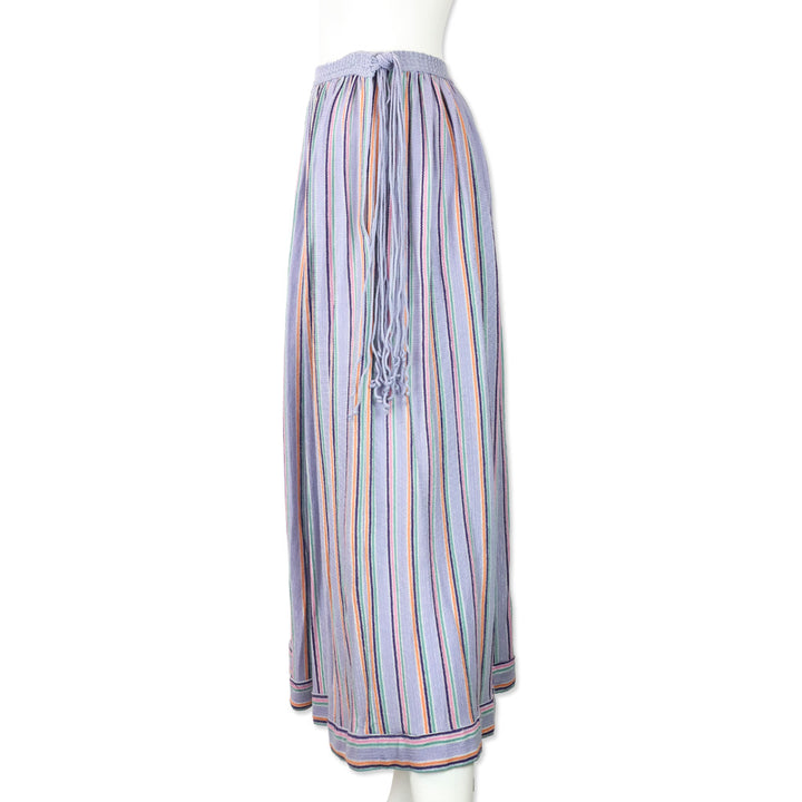 Missoni Purple Multi Striped Knit Tassel Pleated Maxi Skirt