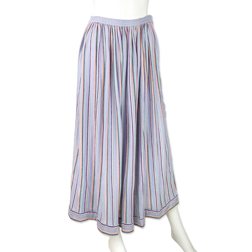 Missoni Purple Multi Striped Knit Tassel Pleated Maxi Skirt