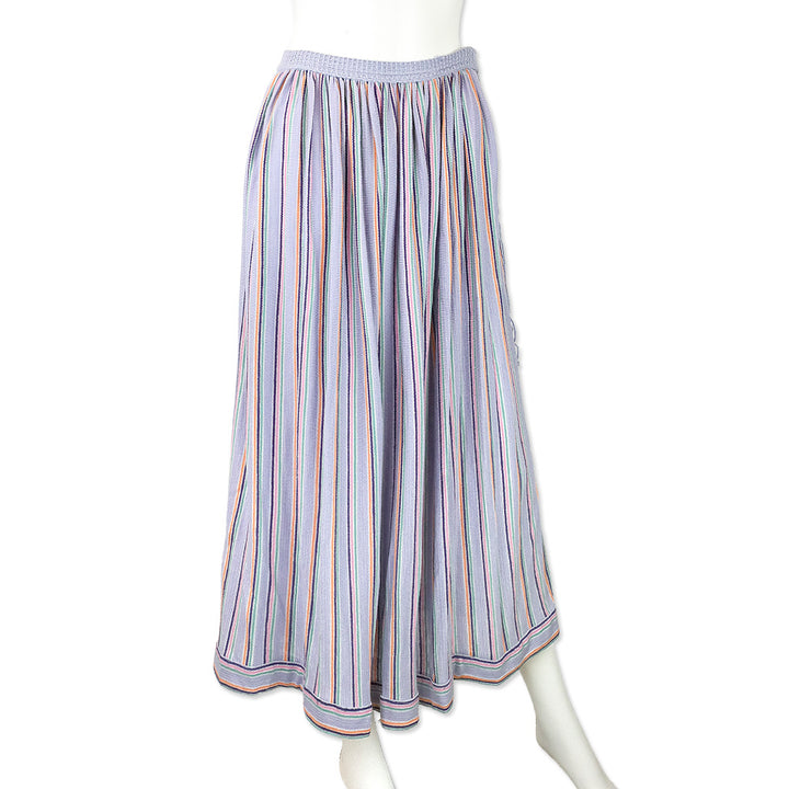 Missoni Purple Multi Striped Knit Tassel Pleated Maxi Skirt