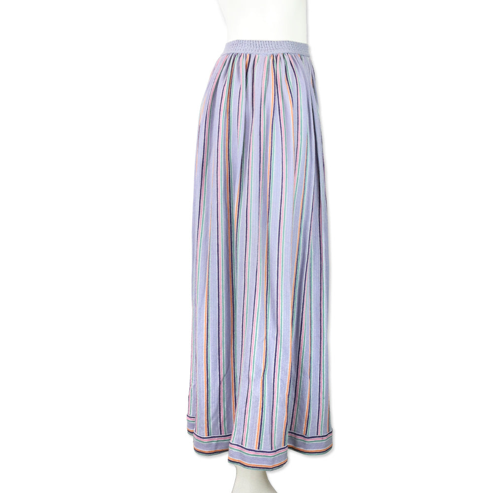 Missoni Purple Multi Striped Knit Tassel Pleated Maxi Skirt