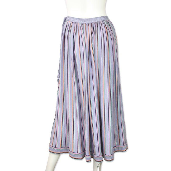 Missoni Purple Multi Striped Knit Tassel Pleated Maxi Skirt
