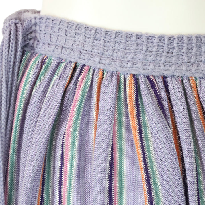 Missoni Purple Multi Striped Knit Tassel Pleated Maxi Skirt