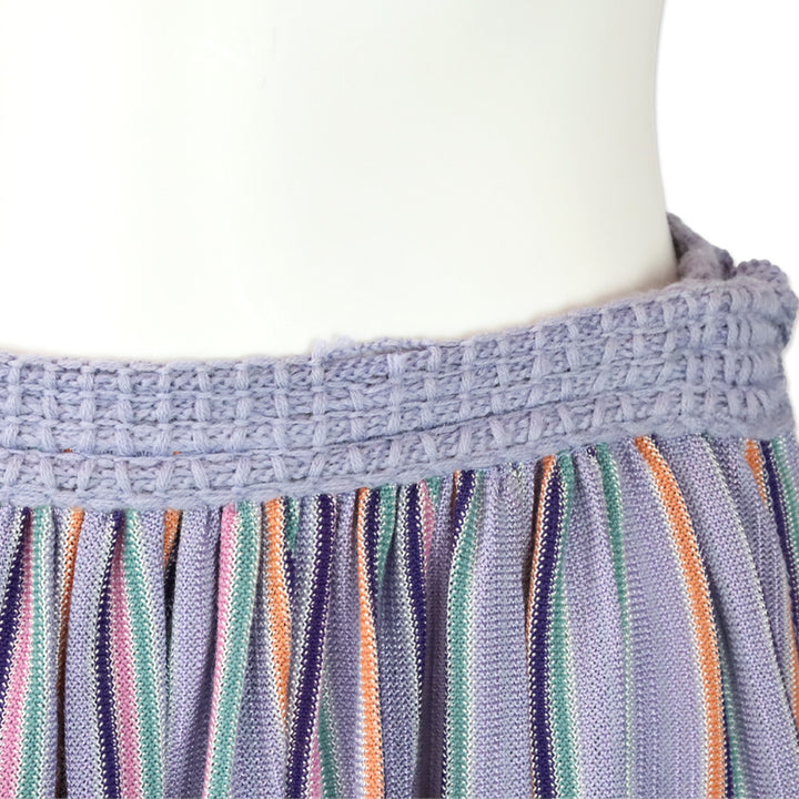 Missoni Purple Multi Striped Knit Tassel Pleated Maxi Skirt
