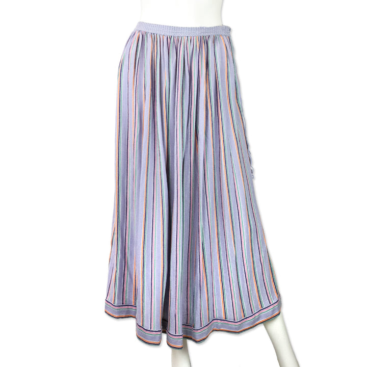 Missoni Purple Multi Striped Knit Tassel Pleated Maxi Skirt