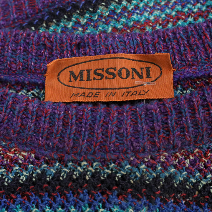 Missoni Purple/Multi Stripe Crochet-Knit Short Sleeve Sweater