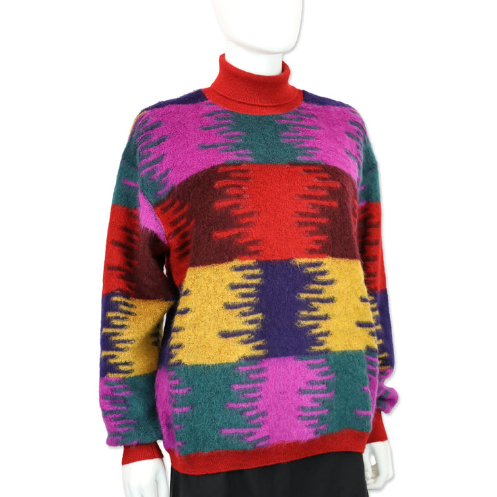 Missoni Vibrant Multicolor Mohair Blend Knit Turtleneck Sweater