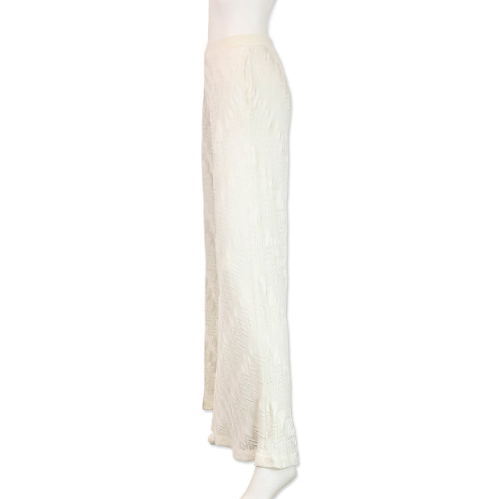 Missoni White Zig Zag Pointelle Knit Palazzo Pants