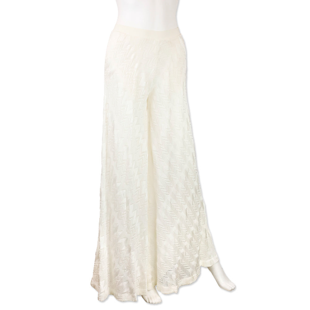 Missoni White Zig Zag Pointelle Knit Palazzo Pants