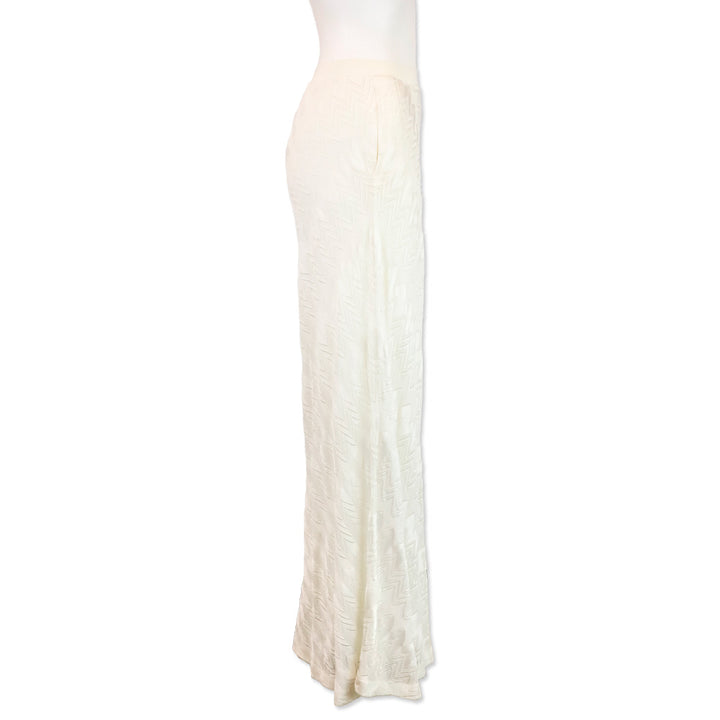 Missoni White Zig Zag Pointelle Knit Palazzo Pants
