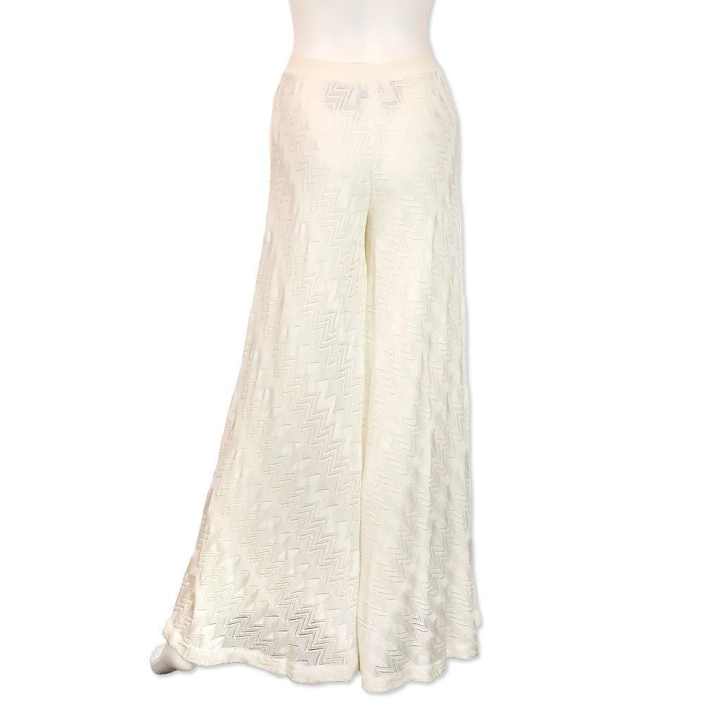 Missoni White Zig Zag Pointelle Knit Palazzo Pants
