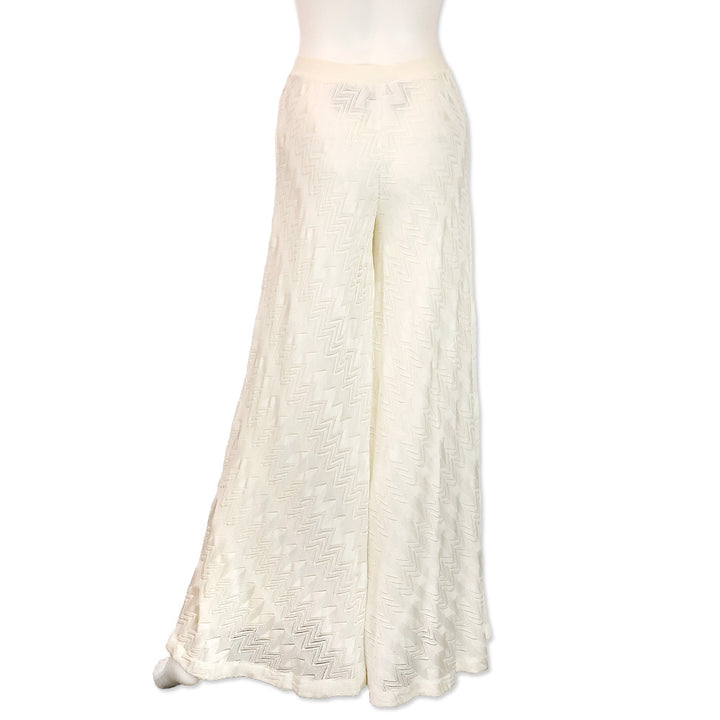Missoni White Zig Zag Pointelle Knit Palazzo Pants