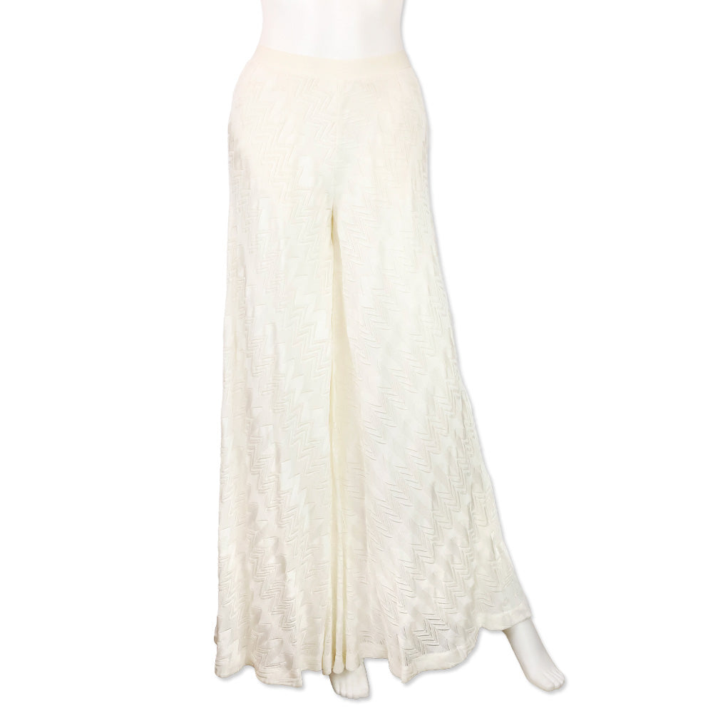 Missoni White Zig Zag Pointelle Knit Palazzo Pants